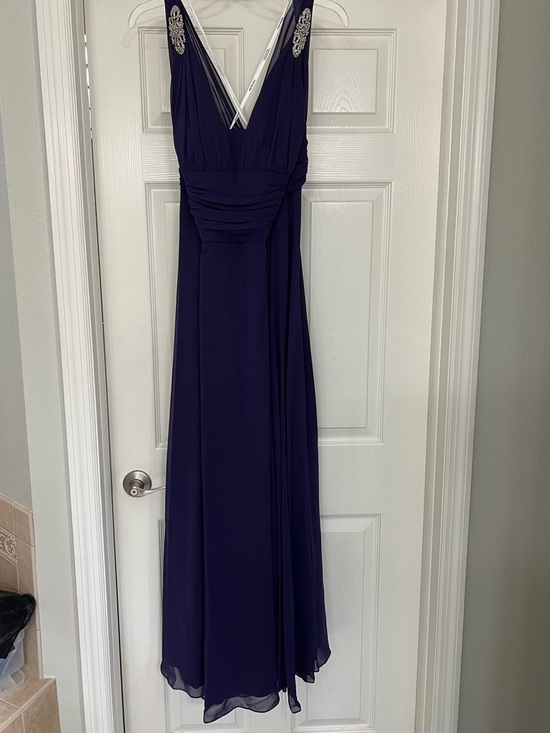Faviana Dresses & Skirts - Faviana Plum V-Neck Chiffon Maxi Dress with Beaded Shoulder Accents
